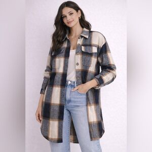 310. Plaid Button-Up Long Length Shacket